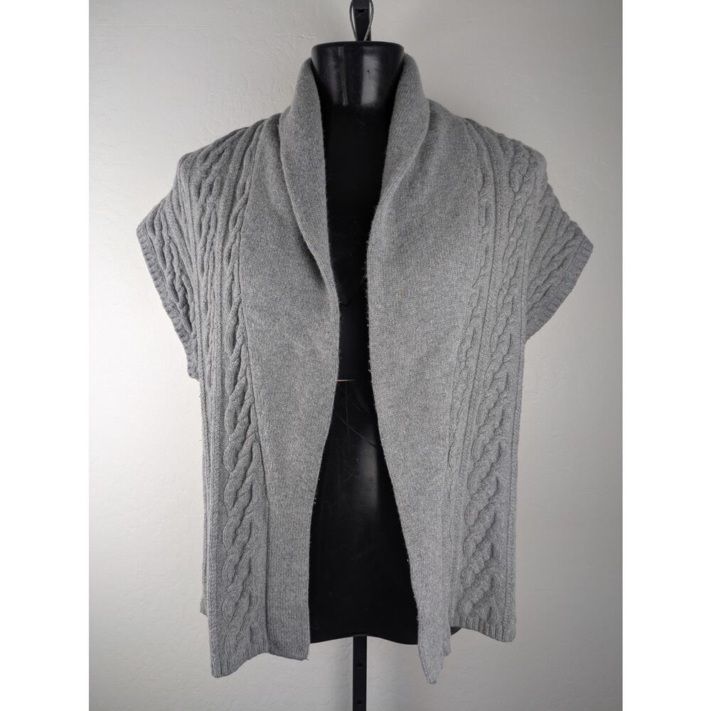 Lands' End gray Short Sleeve Cardigan Sweater lambswool cotton blend